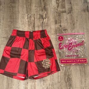 Eric Emanuel Red and Brown Plaid Shorts